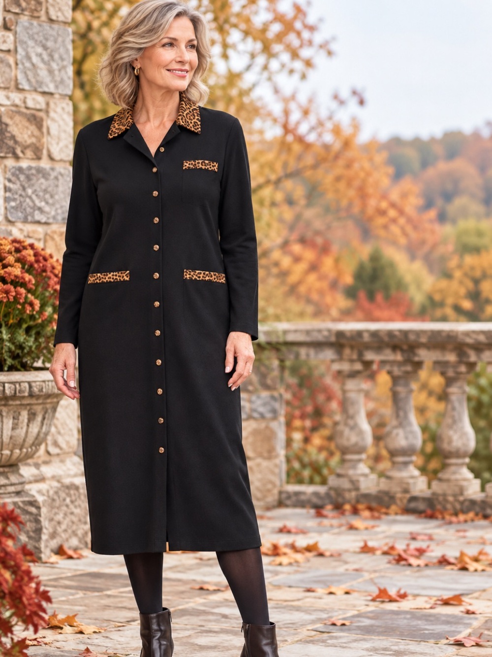 Stunning Classic Dress/coat with Leopard print accents